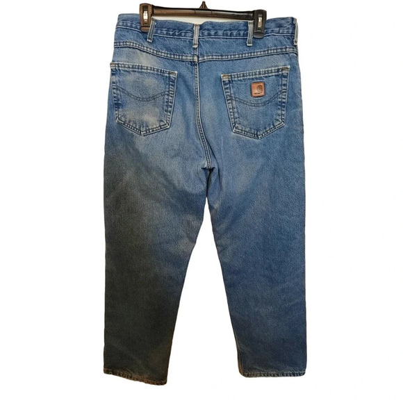 Carhartt Flannel Lined Workwear Jeans Size 34 x 30 Medium Wash Blue Denim Warm - Picture 2 of 6
